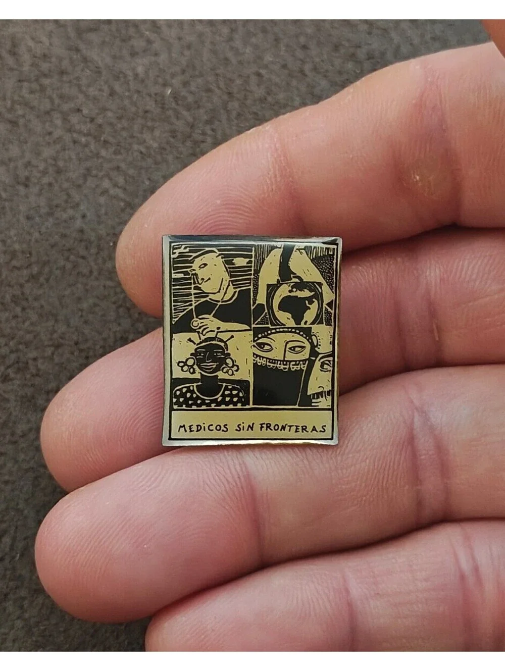 1990s Médicos Sin Fronteras (Doctors Without Borders) Silver Tone Enamel Pin